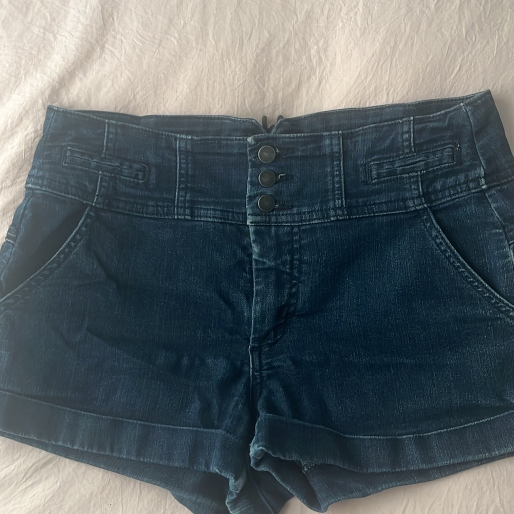 bebe Dark Blue High-Rise Denim Shorts